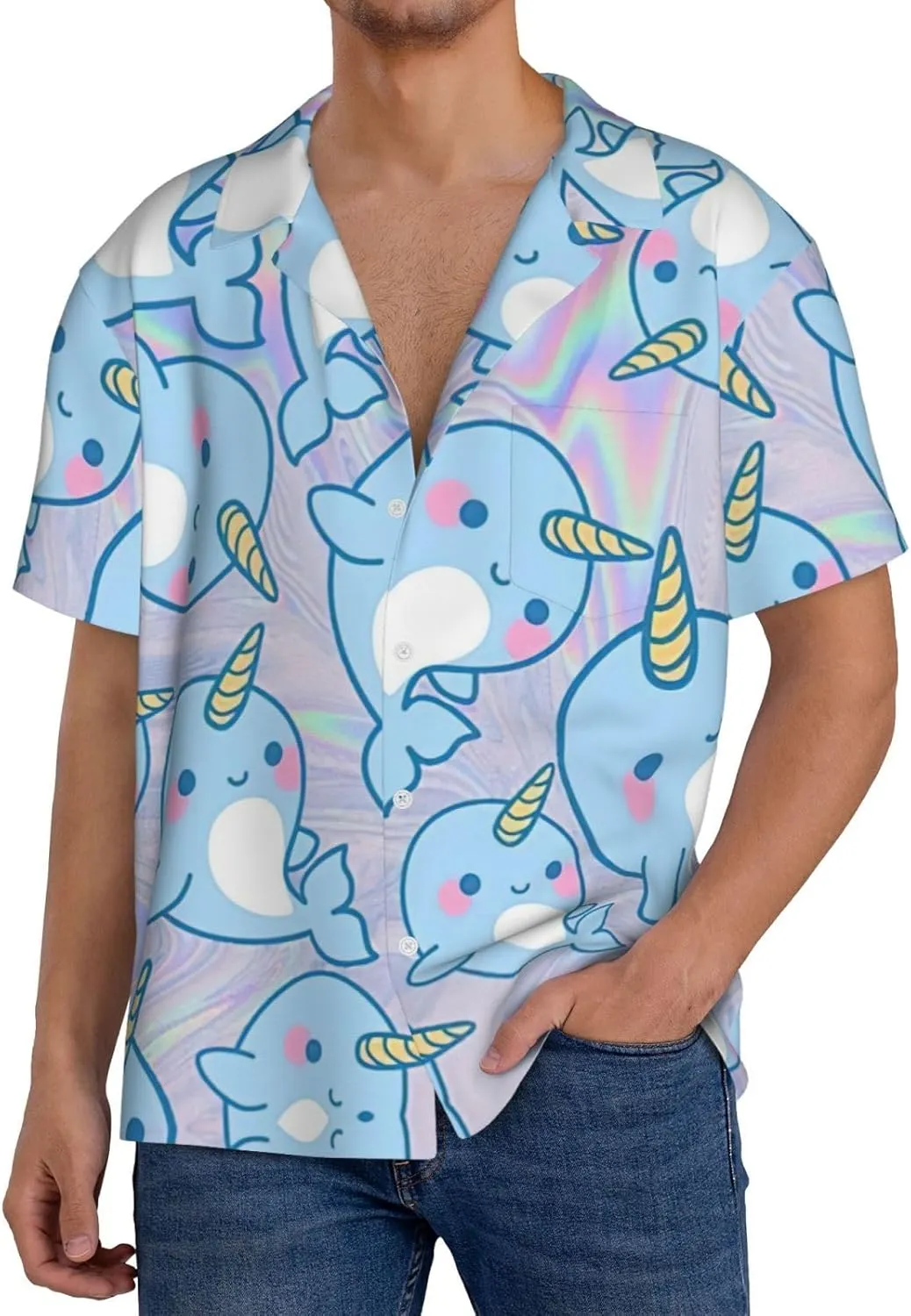 Cute Fish Printing Men's Fashion Summer Short Sleeve Button Shirt with Pocket,S-4xl Cuban Shirt Hawaiian Shirt