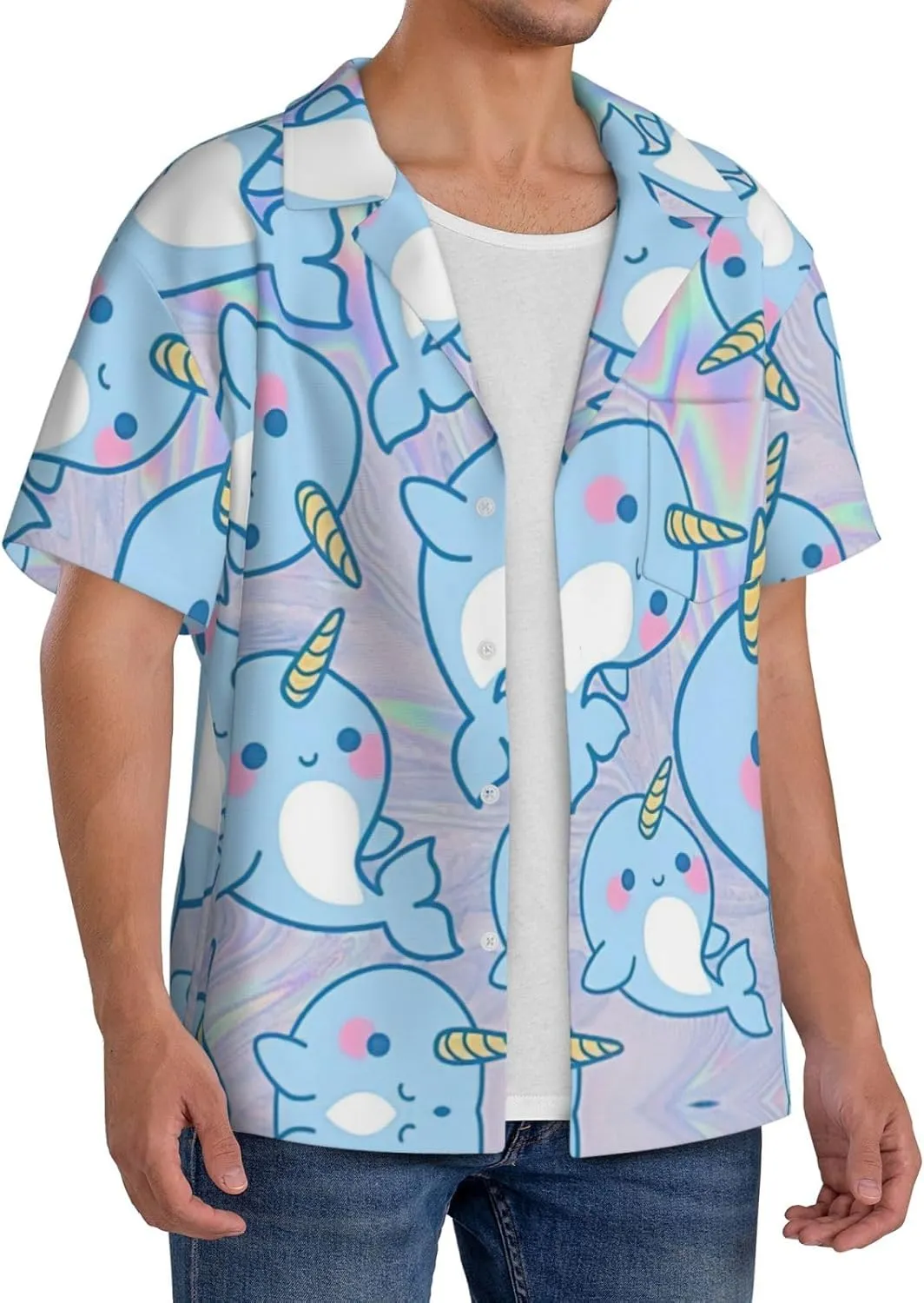 Cute Fish Printing Men's Fashion Summer Short Sleeve Button Shirt with Pocket,S-4xl Cuban Shirt Hawaiian Shirt