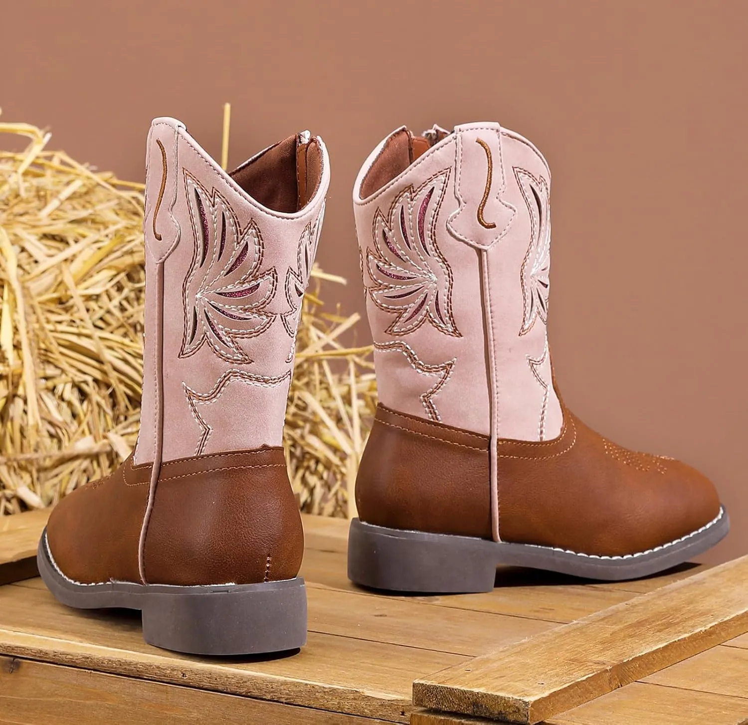 DADAWEN Kids Cowboy Boots for Boys Girls Glitter Embroidered Western Square Toe Cowgirl Boots Mid Calf Riding Shoes (Toddler/Little Kid/Big Kid)