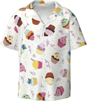 Delicious Cupcakes Printing Men's Fashion Summer Short Sleeve Button Shirt with Pocket,S-4xl Cuban Shirt Hawaiian Shirt