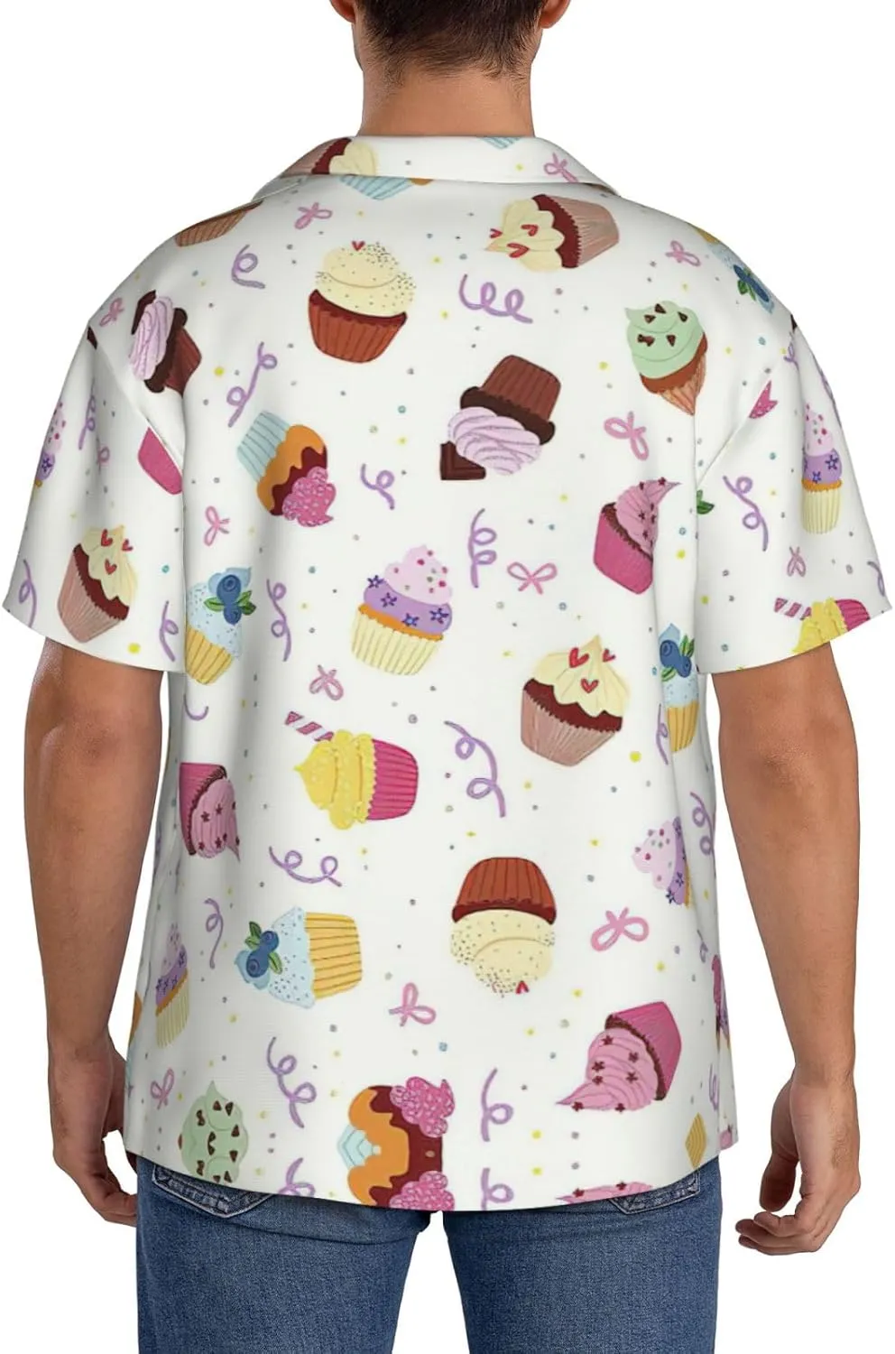 Delicious Cupcakes Printing Men's Fashion Summer Short Sleeve Button Shirt with Pocket,S-4xl Cuban Shirt Hawaiian Shirt