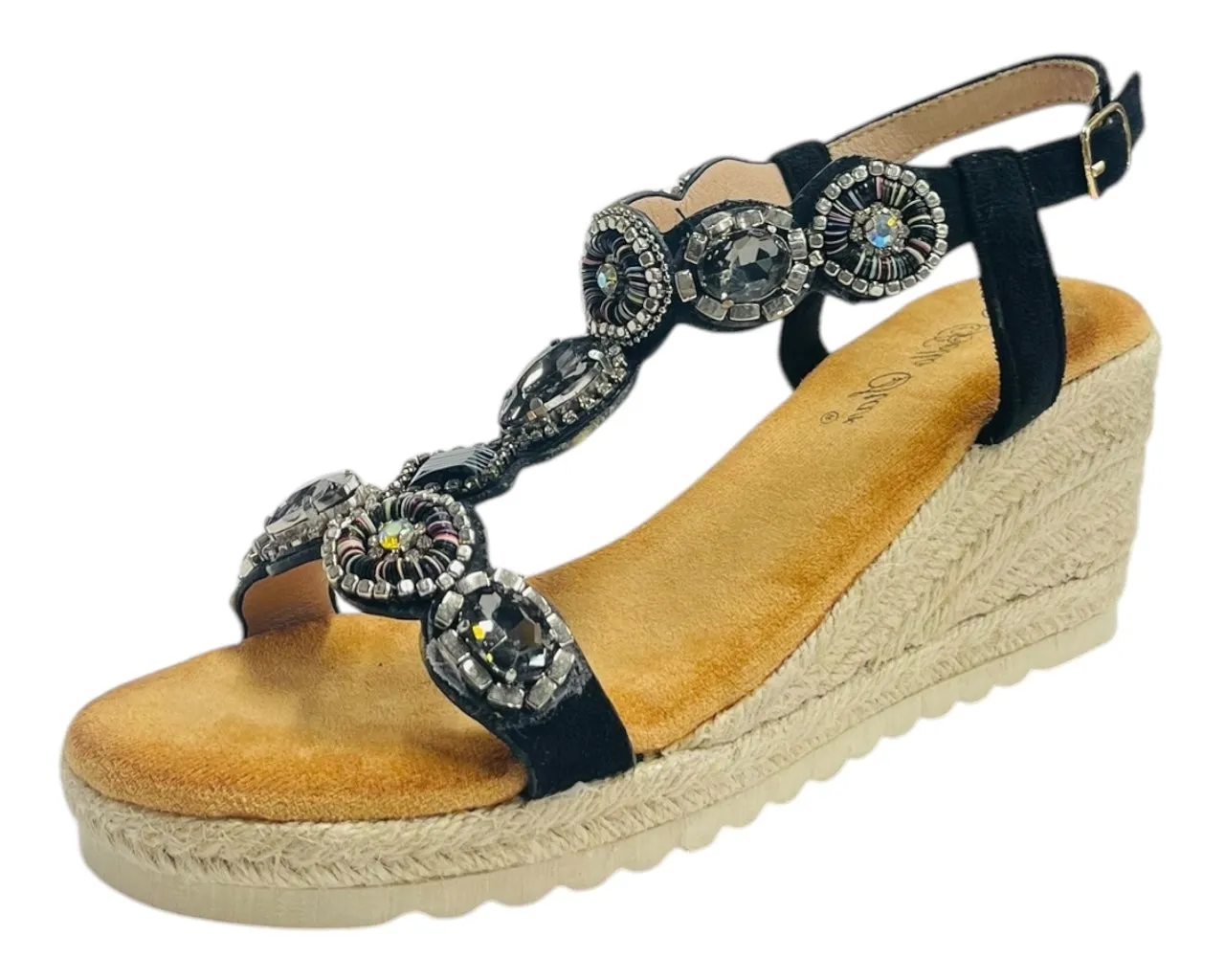 Diamante Espadrilles Wedge Sandals