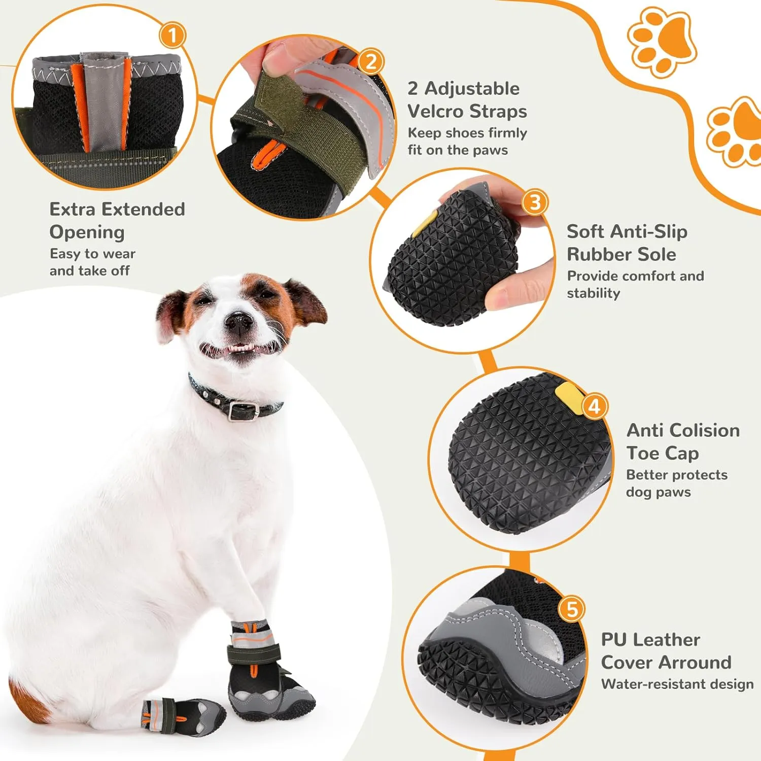 Dog Shoes for Large Small Medium Dogs, Dog Boots & Paw Protectors to Prevent Licking, Anti-Slip Dog Booties with Reflective for Summer Hot Pavement, Outdoor Hiking, Hardwood Floors Size 5