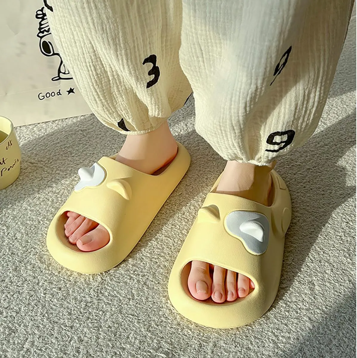 Epsion Women's Pillow Sandals Slides Cloud Cute Cartoon Bath Pool Gym Shower Slipper Lightweight EVA Anti-Slip Shoes