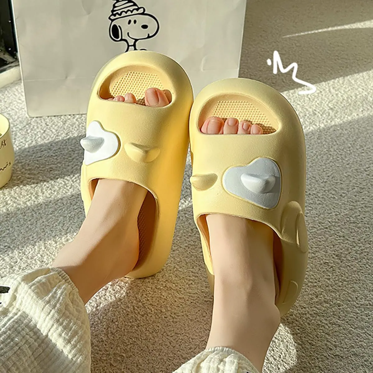Epsion Women's Pillow Sandals Slides Cloud Cute Cartoon Bath Pool Gym Shower Slipper Lightweight EVA Anti-Slip Shoes