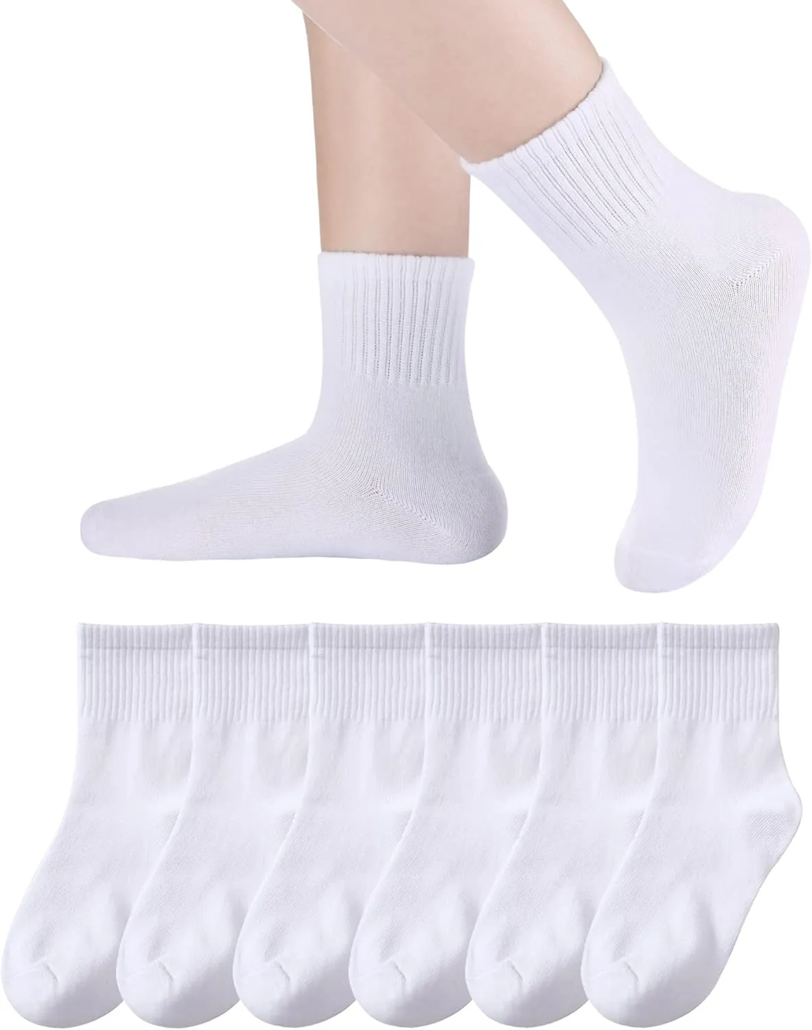 Eyean Kids Athletic Crew Socks Boys Girls Cotton School Uniform Casual Basic Socks 6 Pairs