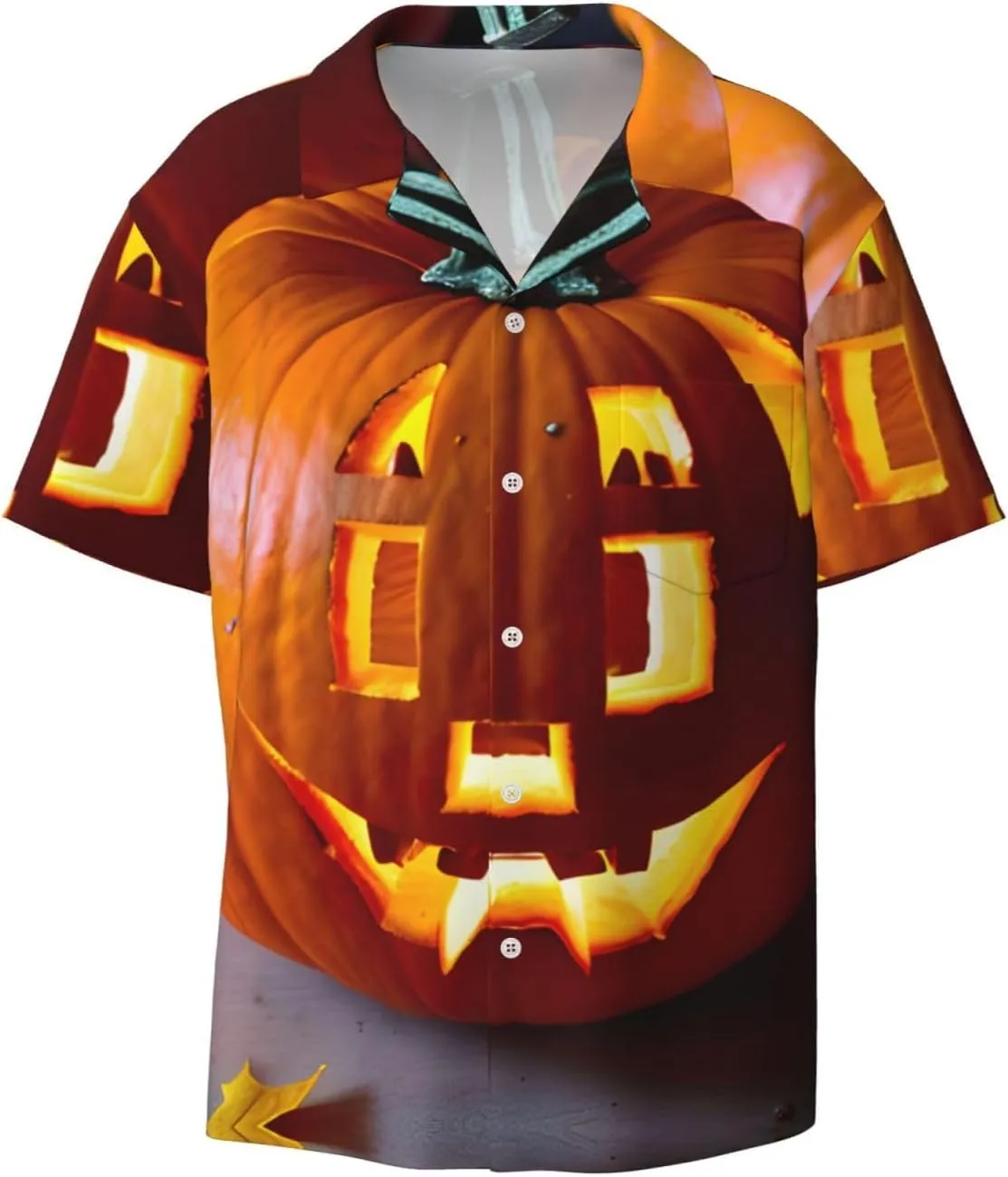 Fall Pumpkin Printing Men's Fashion Summer Short Sleeve Button Shirt with Pocket,S-4xl Cuban Shirt Hawaiian Shirt