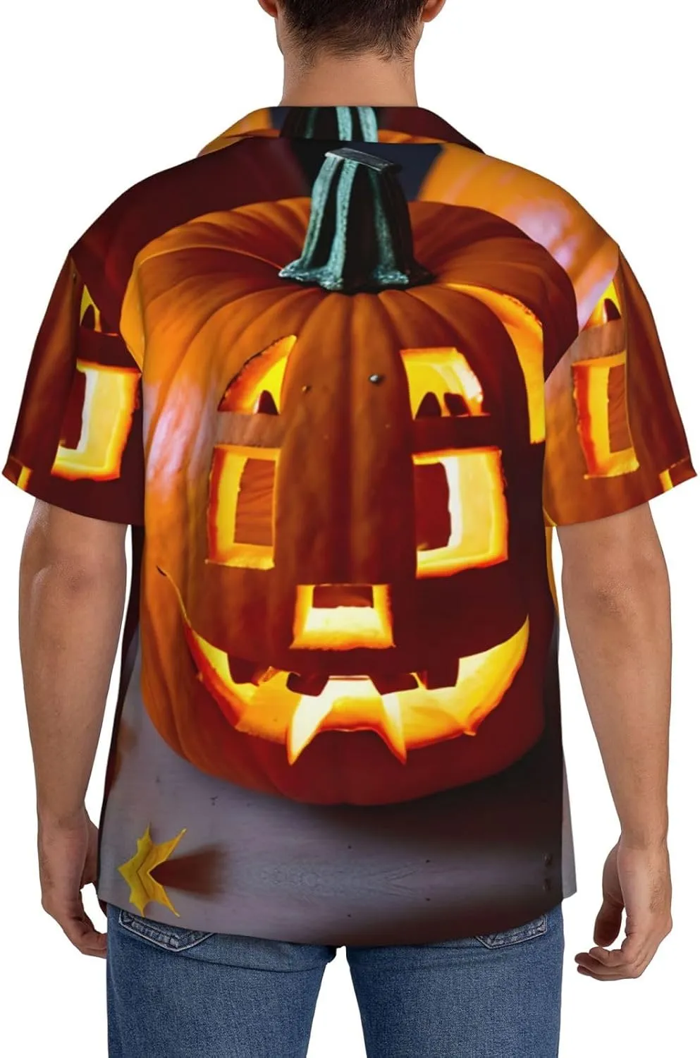 Fall Pumpkin Printing Men's Fashion Summer Short Sleeve Button Shirt with Pocket,S-4xl Cuban Shirt Hawaiian Shirt