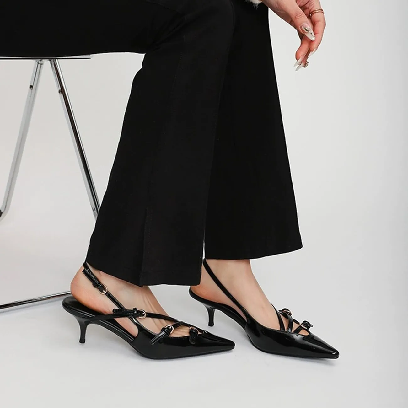 Fashion Buckle Slingback Kitten Heels for Women Buckle Strap Work Pumps