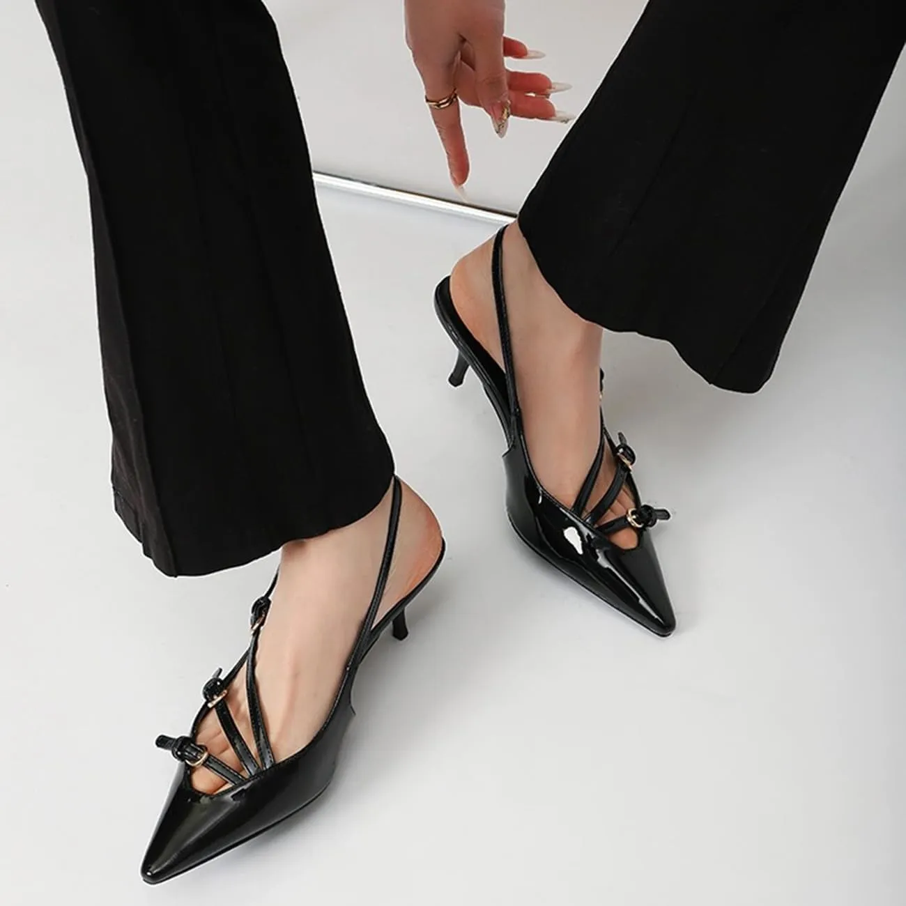 Fashion Buckle Slingback Kitten Heels for Women Buckle Strap Work Pumps