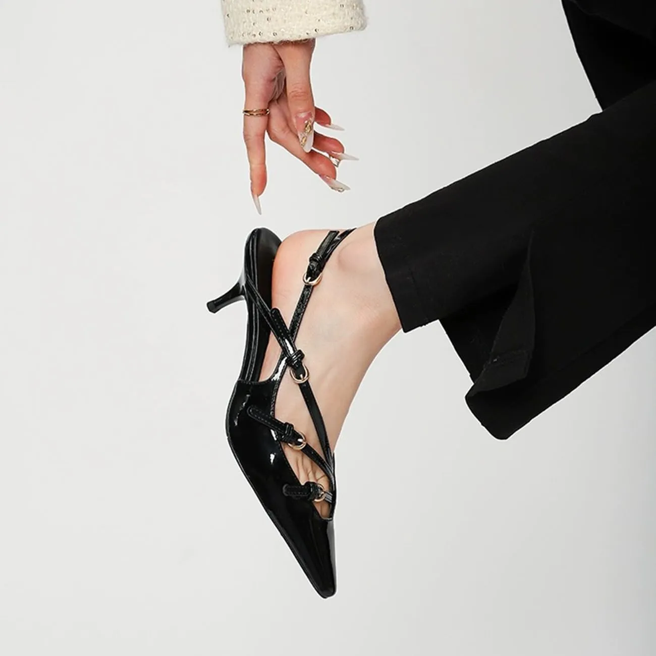 Fashion Buckle Slingback Kitten Heels for Women Buckle Strap Work Pumps