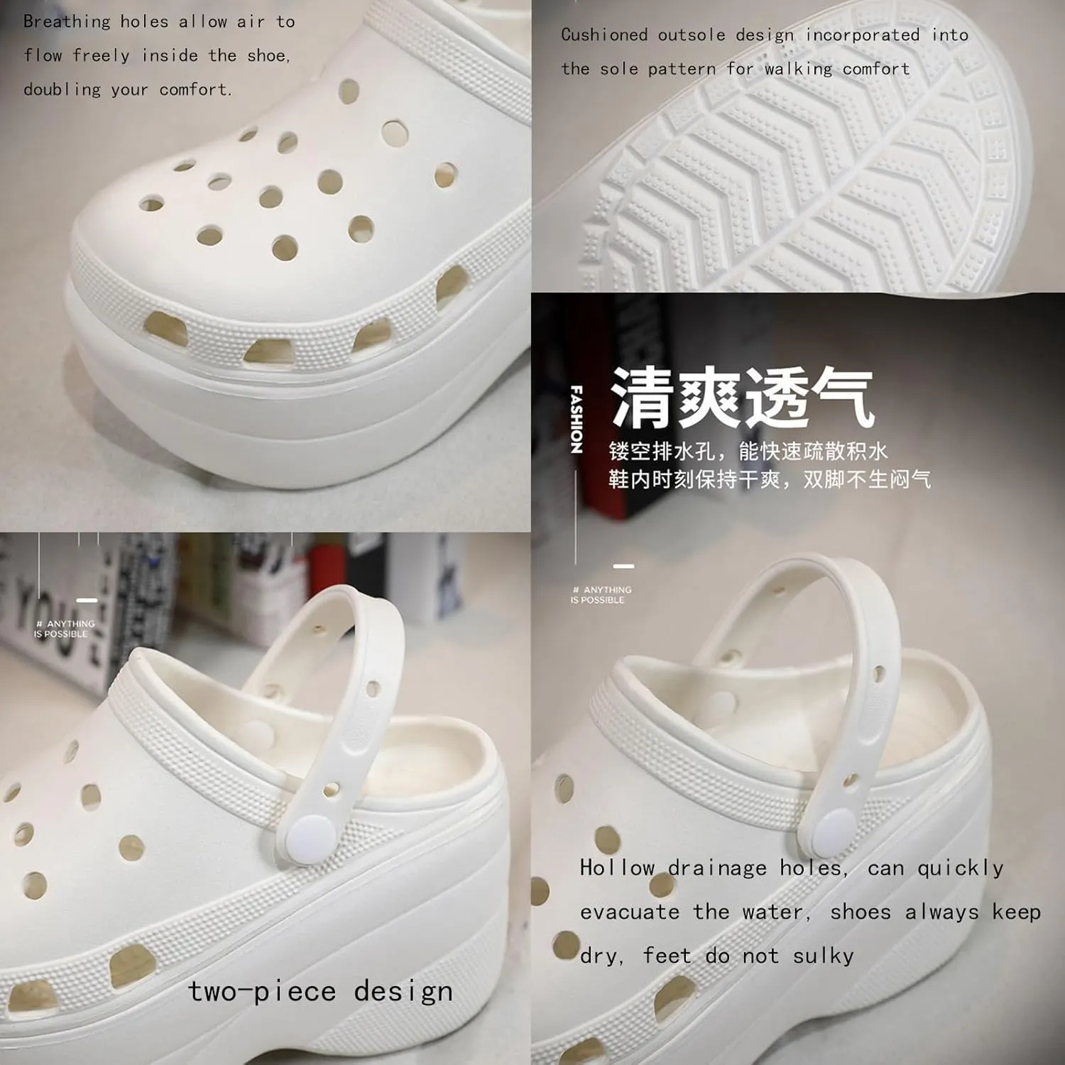 Fashion Platform Clogs Women's Outdoor and Indoor Cloud Slippers Comfortable Casual Pillow Sandals Beach Shoes Running Shoes Walking Shoes Wading Shoes