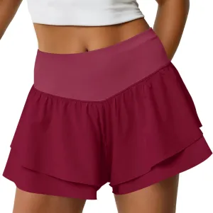 Fisoew Womens High Waisted Athletic Shorts Ruffle Tiered Running Workout Tennis Shorts with Build in Shorts
