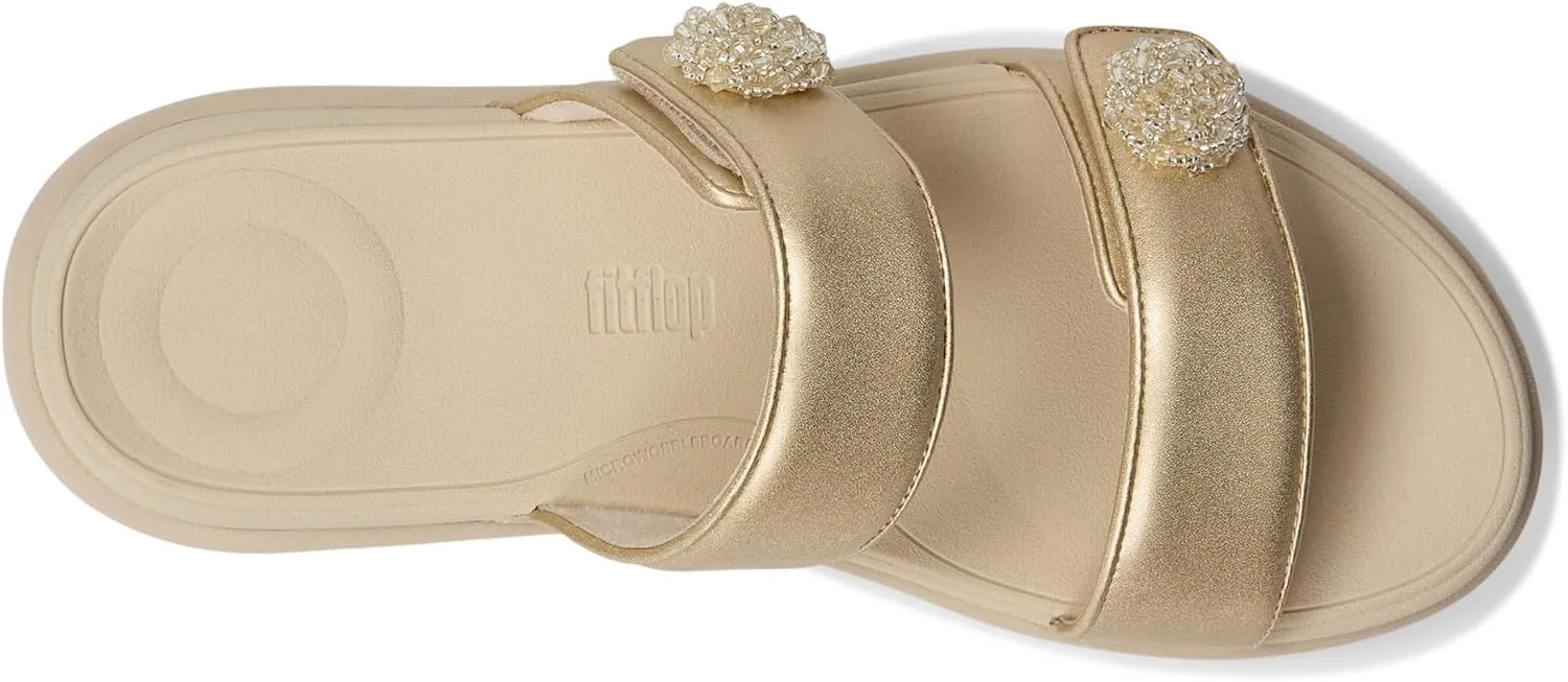 FitFlop Women's F-Mode Go Beadie-Button Adj. Flatform 2-bar Slides Wedge Sandal
