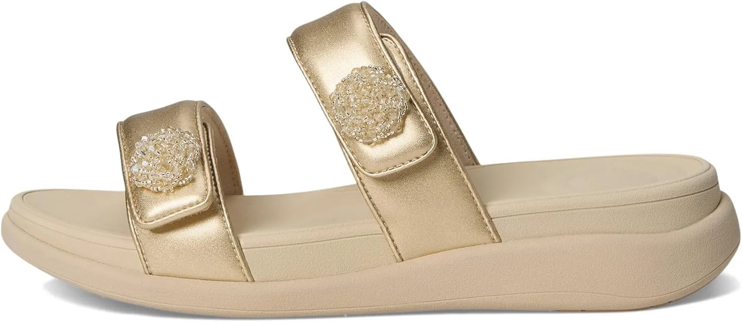 FitFlop Women's F-Mode Go Beadie-Button Adj. Flatform 2-bar Slides Wedge Sandal