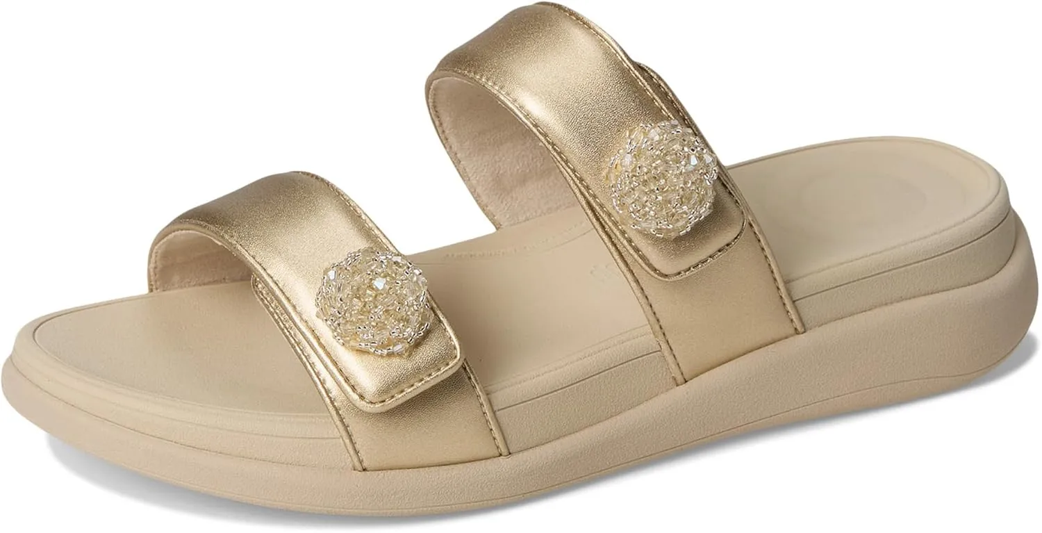 FitFlop Women's F-Mode Go Beadie-Button Adj. Flatform 2-bar Slides Wedge Sandal