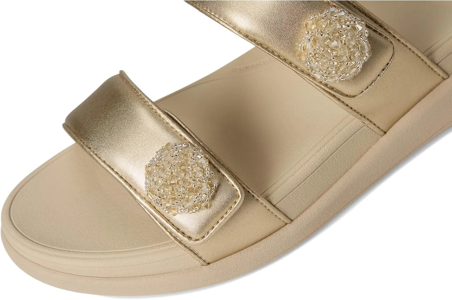 FitFlop Women's F-Mode Go Beadie-Button Adj. Flatform 2-bar Slides Wedge Sandal