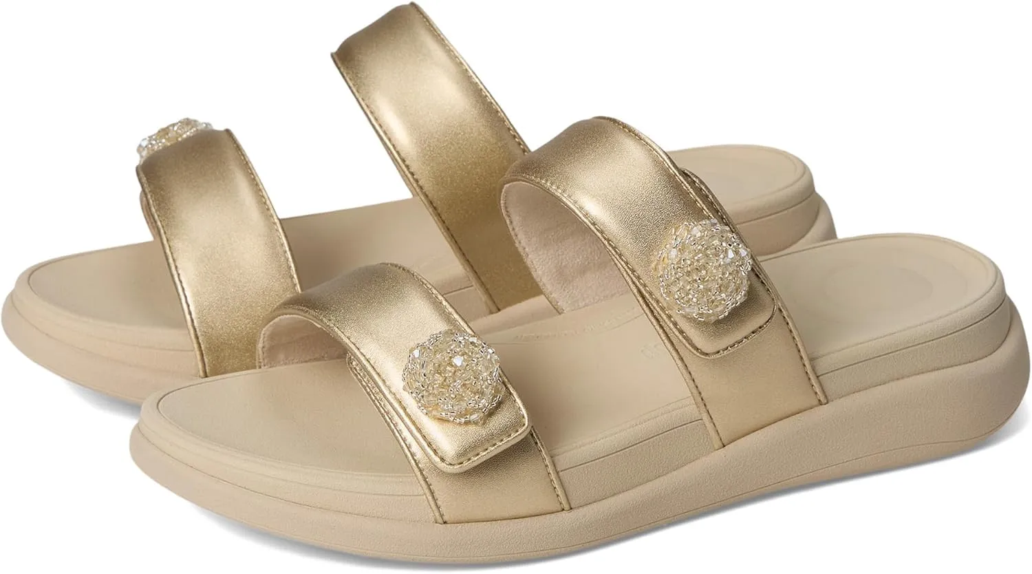 FitFlop Women's F-Mode Go Beadie-Button Adj. Flatform 2-bar Slides Wedge Sandal