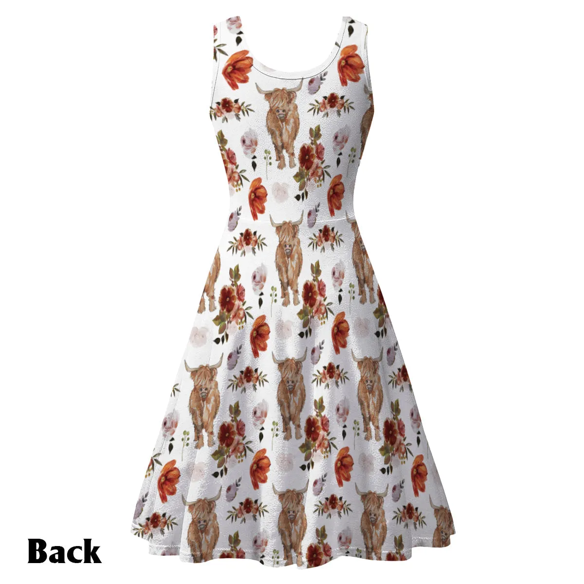 Floral Highland Cow - Personalized Highland Cow Sleeveless Dress