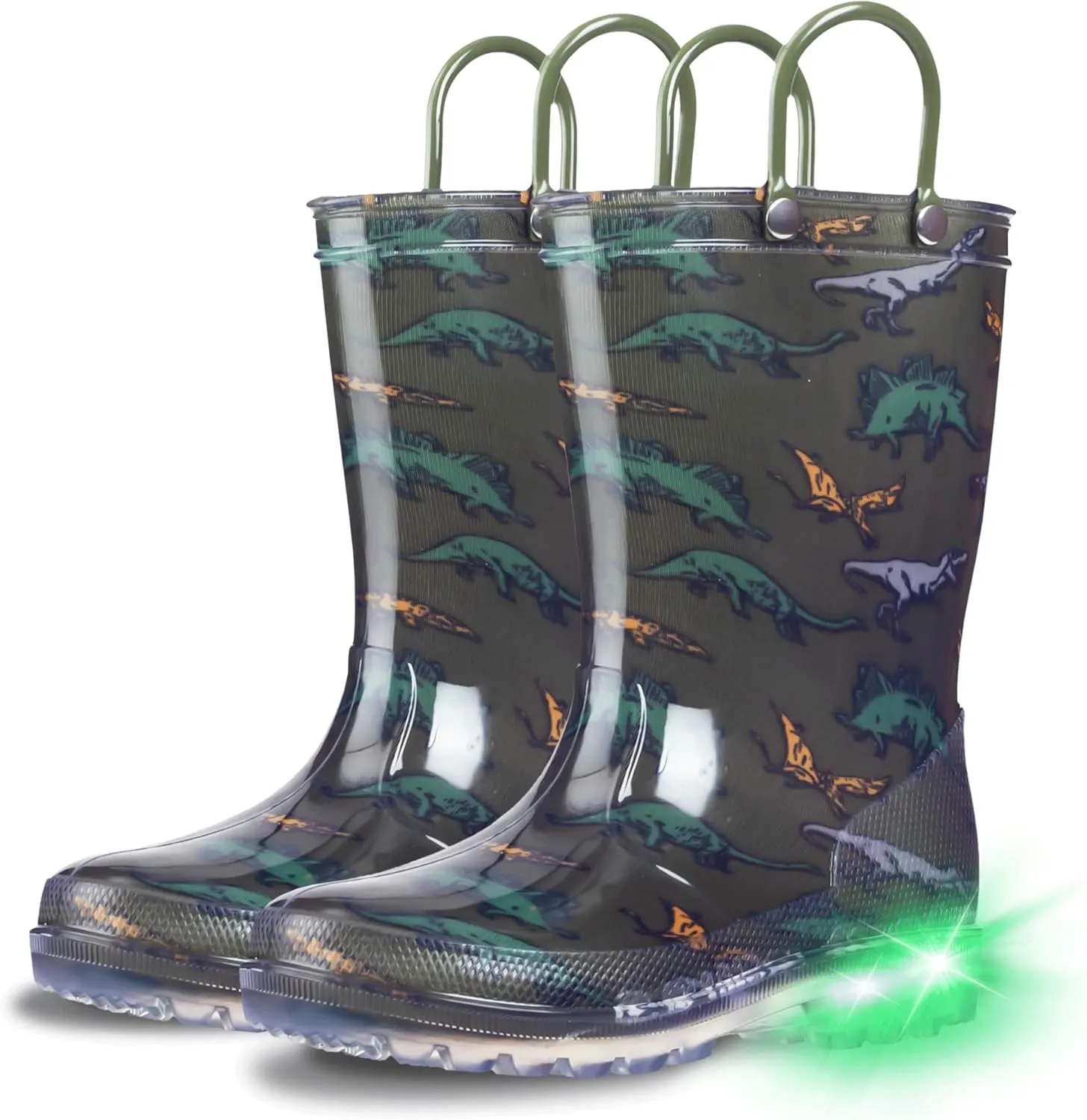 GAWBAW Toddler Rain Boots Kids With Glitter Light up Rain Boots With Easy-on Handles Waterproof For Boys and Girls