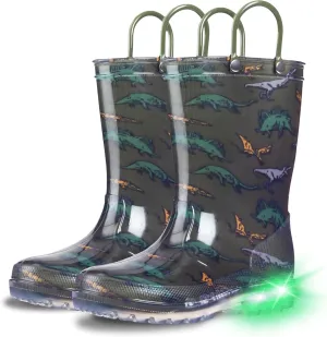 GAWBAW Toddler Rain Boots Kids With Glitter Light up Rain Boots With Easy-on Handles Waterproof For Boys and Girls