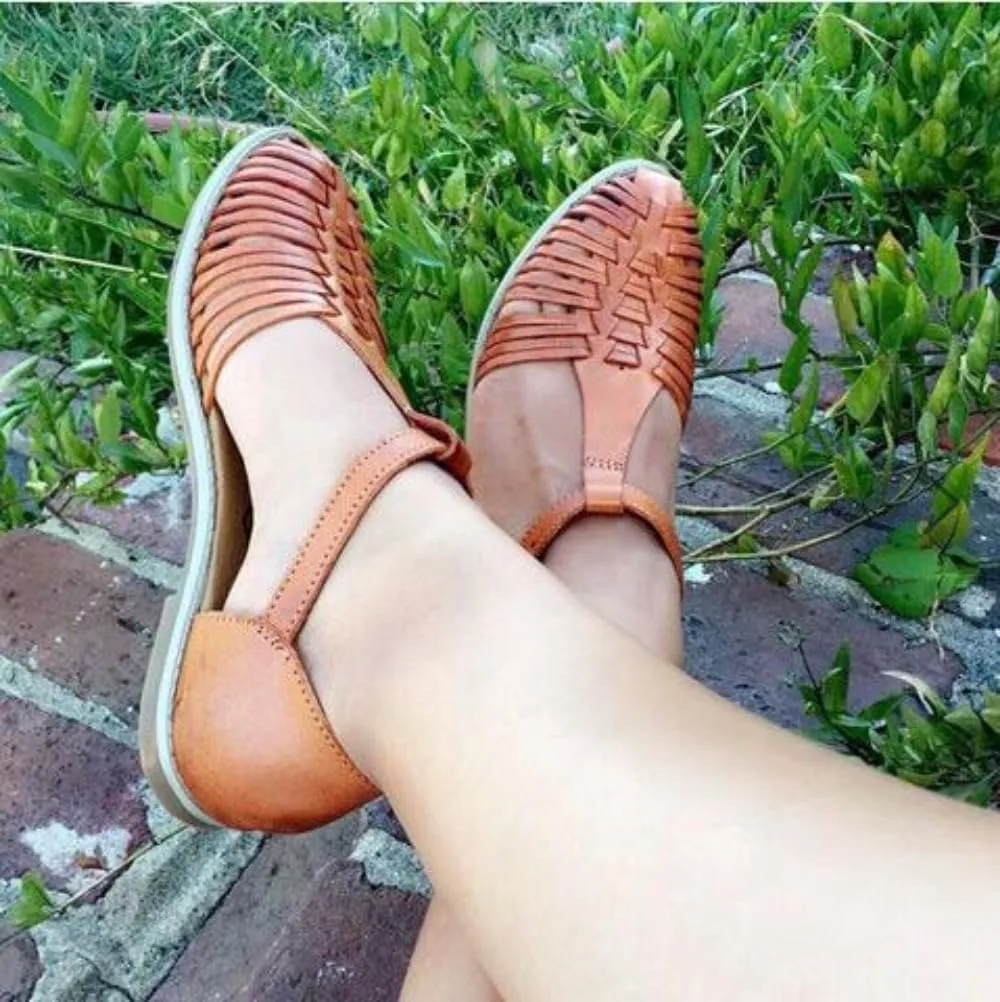 Geerta Huaraches Women Dressy Water Sandals Mexican Leather Woven Non-Slip Closed Toe Shower Slides Waterproof Comfort Summer Walking Shoes Chunky Low Heel Slippers Vacations Parties Indoor Outdoor