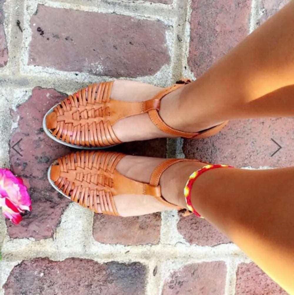 Geerta Huaraches Women Dressy Water Sandals Mexican Leather Woven Non-Slip Closed Toe Shower Slides Waterproof Comfort Summer Walking Shoes Chunky Low Heel Slippers Vacations Parties Indoor Outdoor