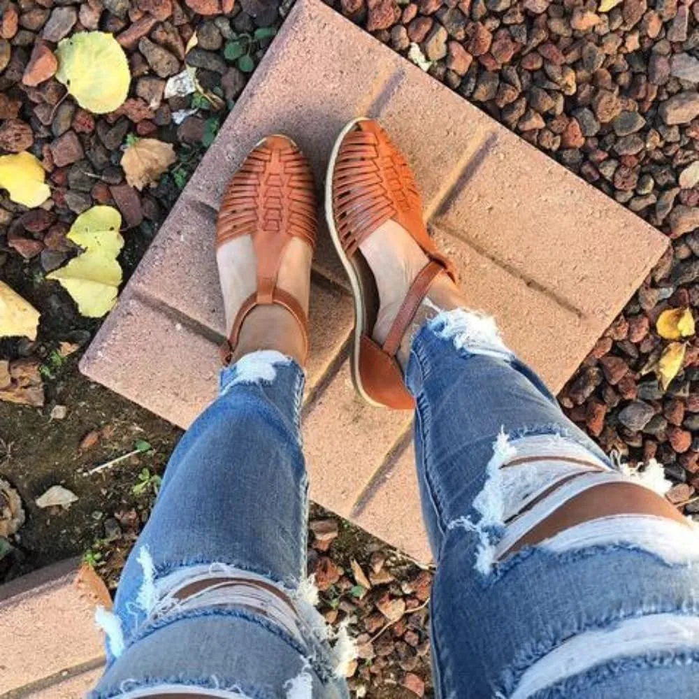 Geerta Huaraches Women Dressy Water Sandals Mexican Leather Woven Non-Slip Closed Toe Shower Slides Waterproof Comfort Summer Walking Shoes Chunky Low Heel Slippers Vacations Parties Indoor Outdoor