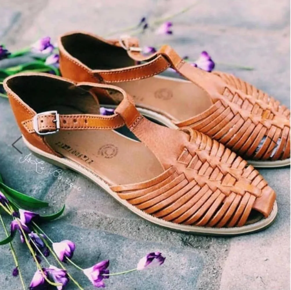 Geerta Huaraches Women Dressy Water Sandals Mexican Leather Woven Non-Slip Closed Toe Shower Slides Waterproof Comfort Summer Walking Shoes Chunky Low Heel Slippers Vacations Parties Indoor Outdoor