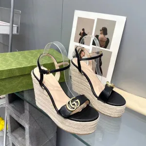 gg marmont sandal 140mm espadrilles black leather