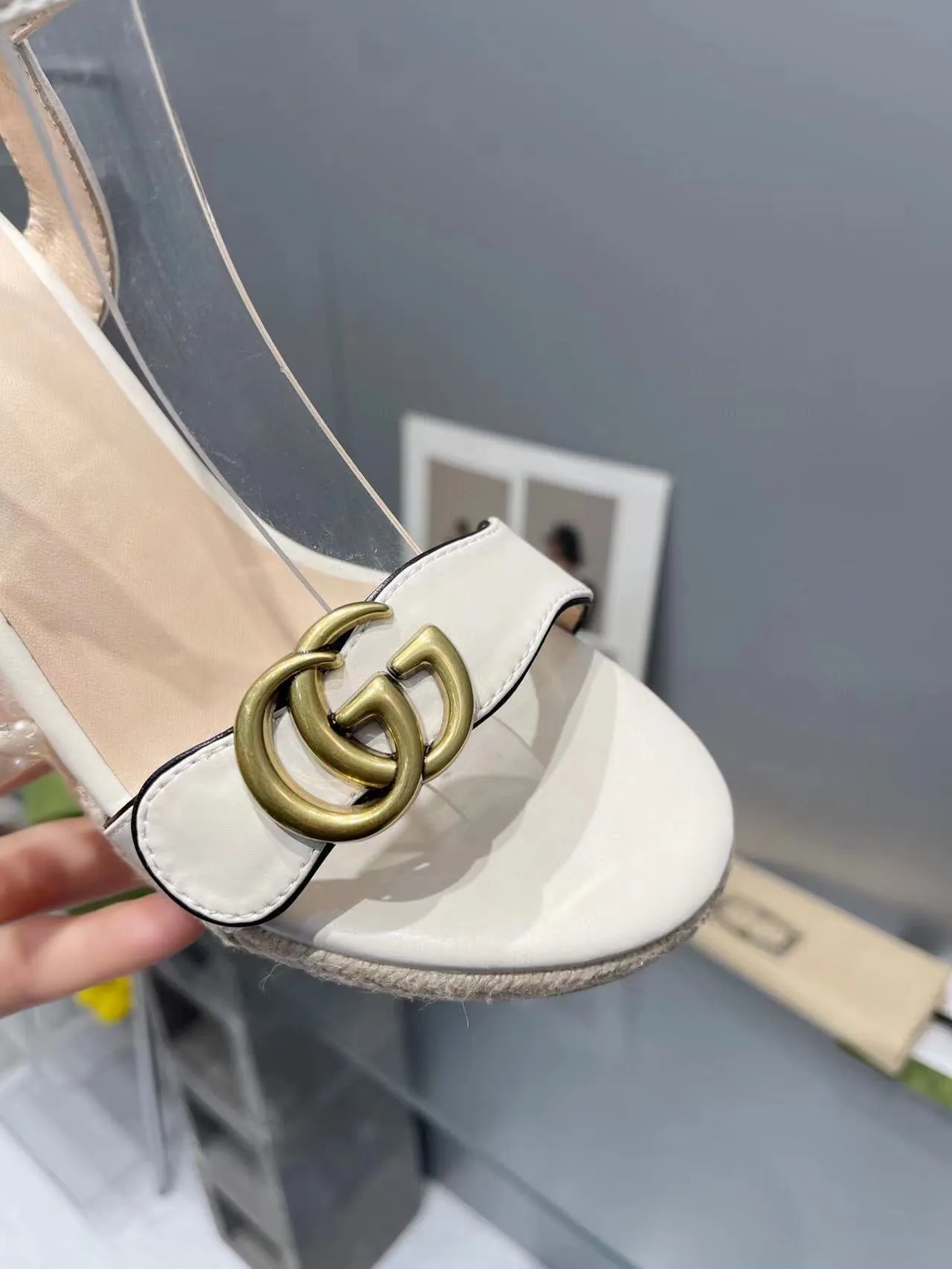 gg marmont sandal 140mm espadrilles white leather