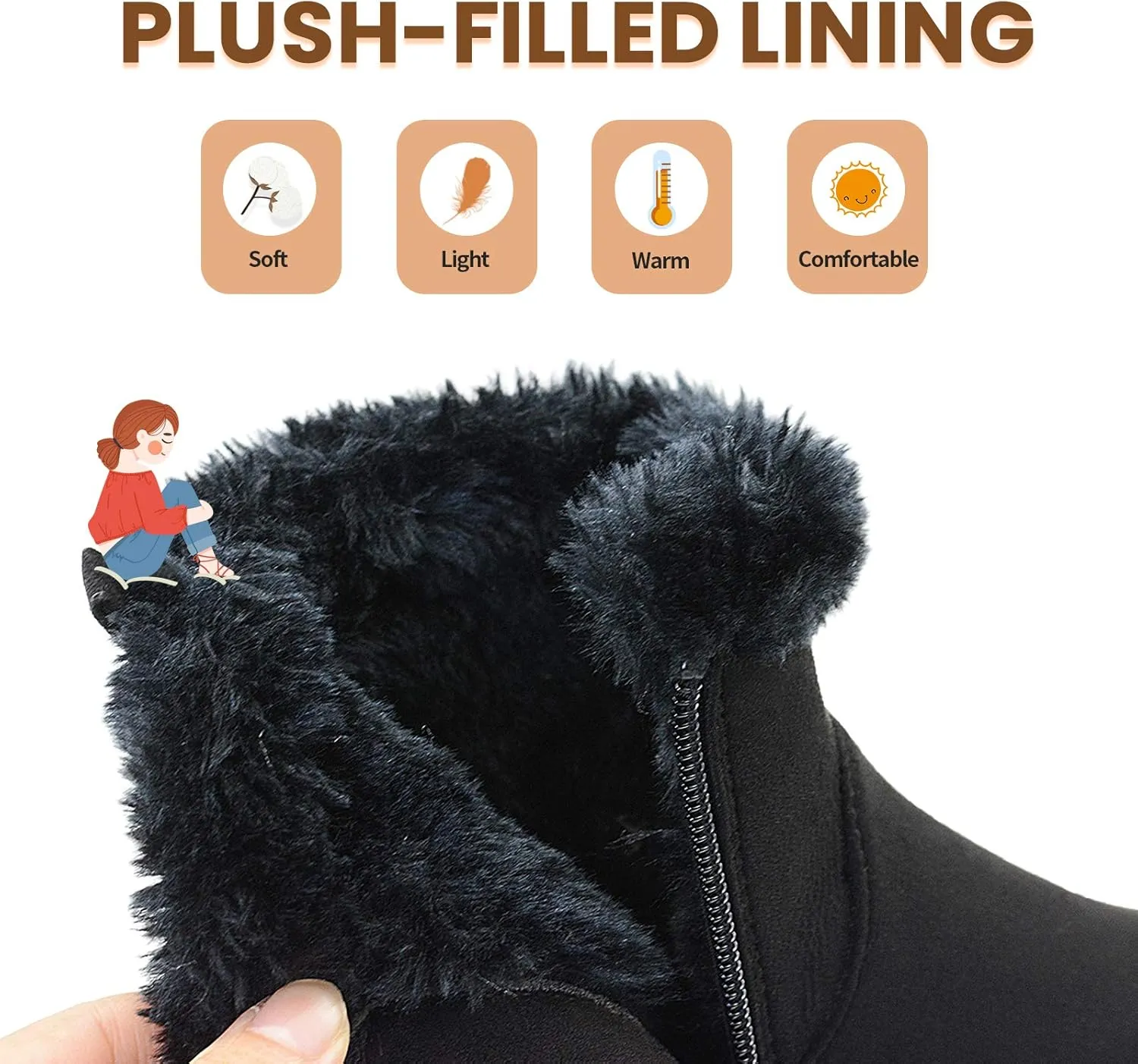 Girls-Boots-Warm-Ankle-Winter-Boots Kids Soft Plush Lining Fur Collar with Zipper Snow Bootie Indoor Outdoor Shoes for Toddler Little Big Kids Girls