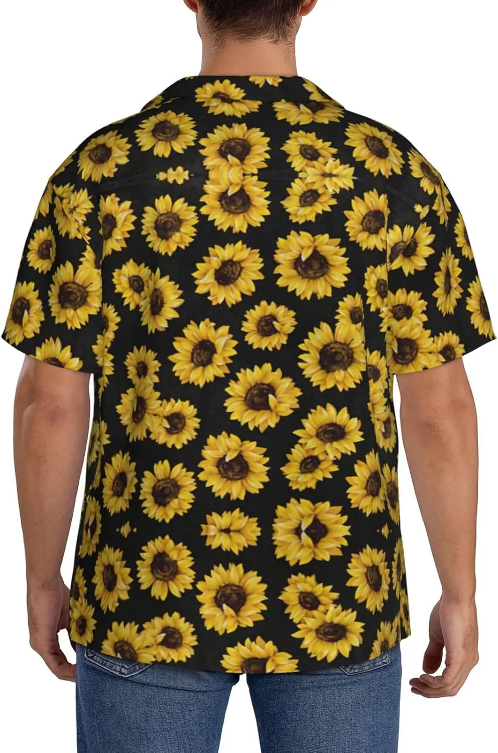 Golden Sunflowers Printing Men's Fashion Summer Short Sleeve Button Shirt with Pocket,S-4xl Cuban Shirt Hawaiian Shirt