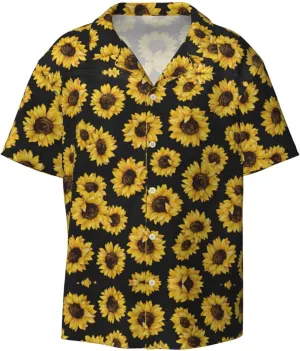 Golden Sunflowers Printing Men's Fashion Summer Short Sleeve Button Shirt with Pocket,S-4xl Cuban Shirt Hawaiian Shirt