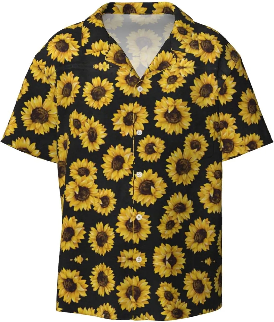 Golden Sunflowers Printing Men's Fashion Summer Short Sleeve Button Shirt with Pocket,S-4xl Cuban Shirt Hawaiian Shirt