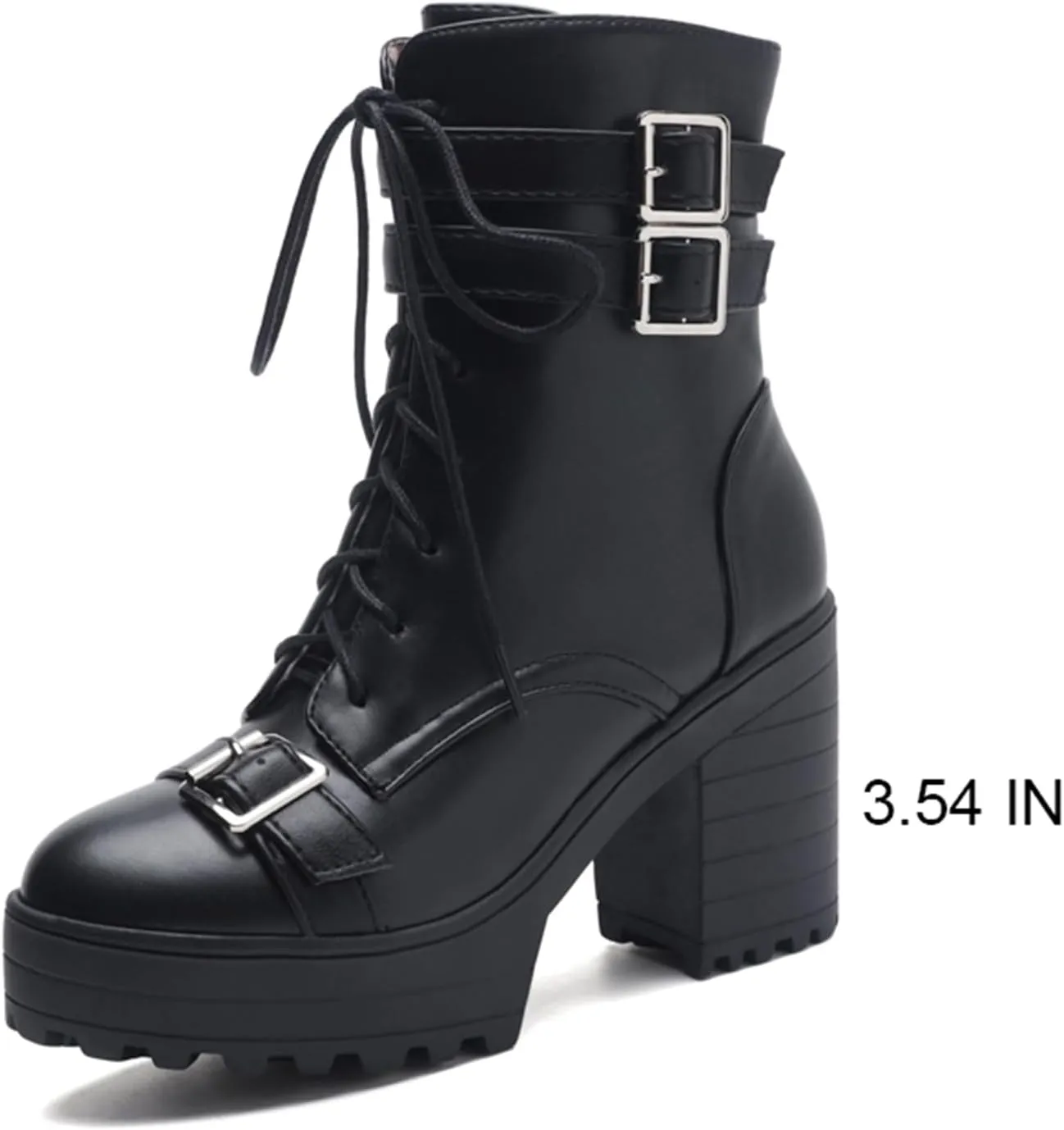 Goth Boots Chunky Heel Boot For Women Ankle Combat Booties Black Platform Bootie Buckle Rivets Punk Goth Shoes With Zipper