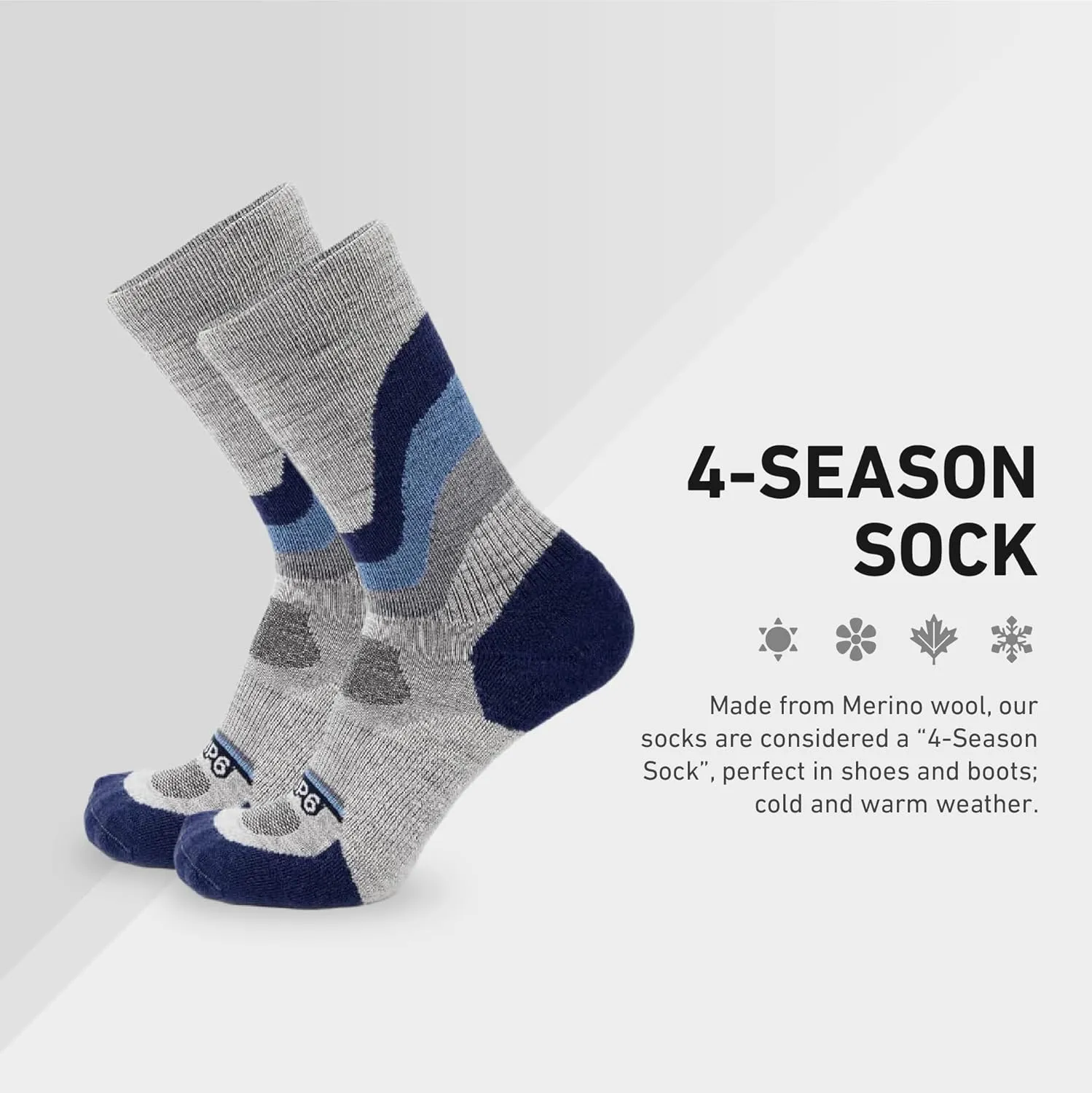 GRIP6 Crew Socks - Merino Wool Socks Made in the USA, Lightweight Wool Hiking Socks, Crew Socks for Men and Women