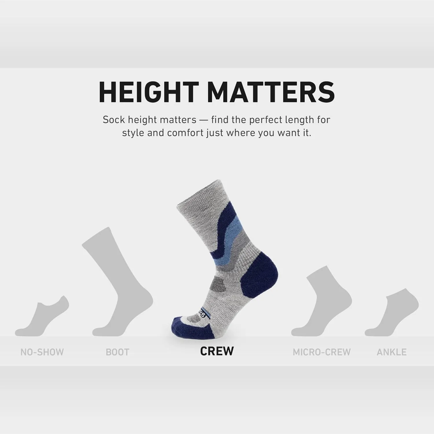 GRIP6 Crew Socks - Merino Wool Socks Made in the USA, Lightweight Wool Hiking Socks, Crew Socks for Men and Women