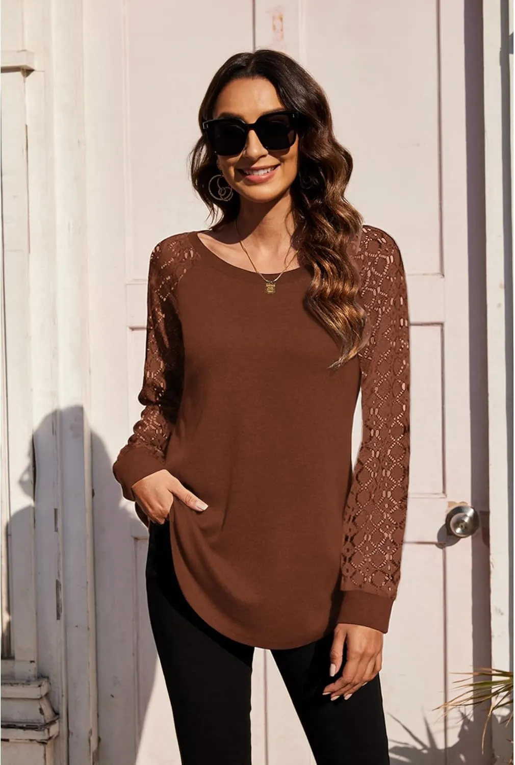 Halife Women's Lightweight Color Block Long Sleeve Loose Fit Pullover Sweatshirts Tunics Tops Shirts