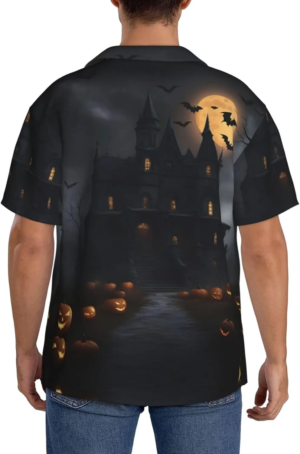 Halloween Goth Printing Men's Fashion Summer Short Sleeve Button Shirt with Pocket,S-4xl Cuban Shirt Hawaiian Shirt