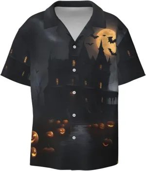 Halloween Goth Printing Men's Fashion Summer Short Sleeve Button Shirt with Pocket,S-4xl Cuban Shirt Hawaiian Shirt