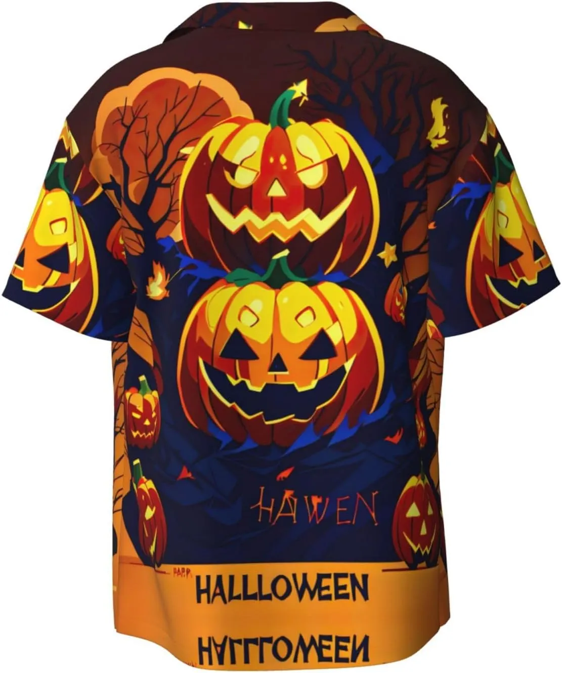 Halloween Pumpkin Printing Men's Fashion Summer Short Sleeve Button Shirt with Pocket,S-4xl Cuban Shirt Hawaiian Shirt