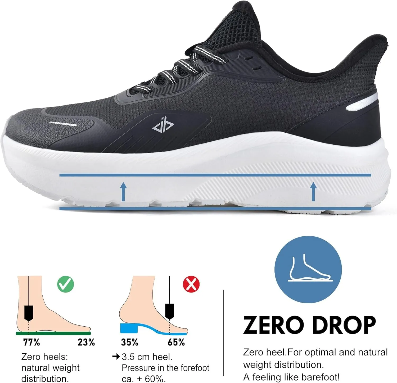 JACKSHIBO Slip in Men Hands Free Shoes Wide Toe Box Slip On Walking Running Tennis Athletic Sneakers Arch Support Plantar Fasciitis Orthopedic Shoes with Metatarsal Pads Cushion Thick Zero Drop Sole