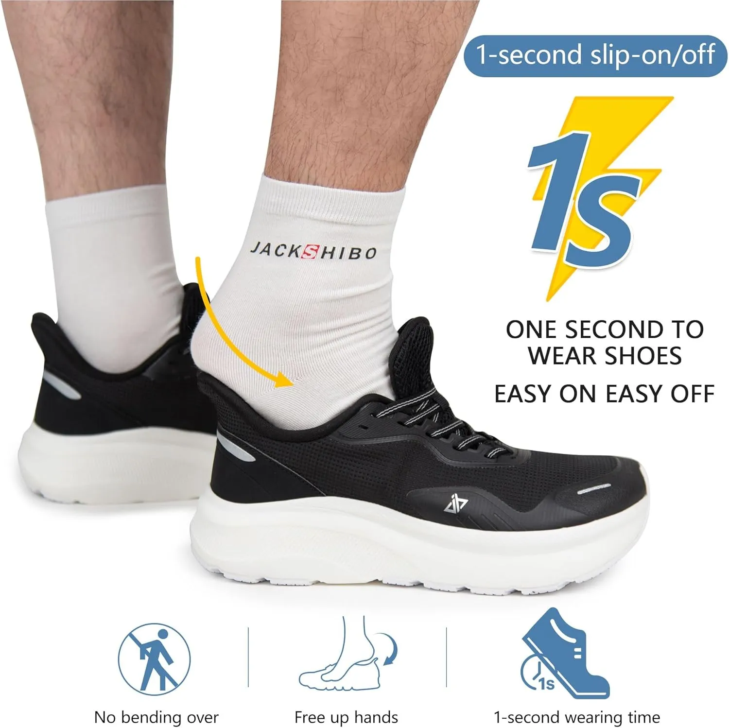 JACKSHIBO Slip in Men Hands Free Shoes Wide Toe Box Slip On Walking Running Tennis Athletic Sneakers Arch Support Plantar Fasciitis Orthopedic Shoes with Metatarsal Pads Cushion Thick Zero Drop Sole