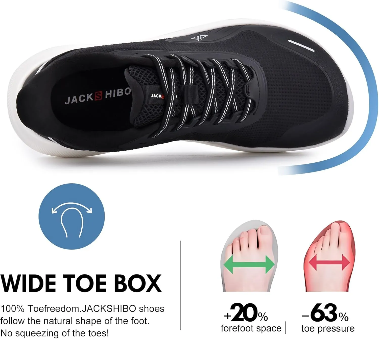 JACKSHIBO Slip in Men Hands Free Shoes Wide Toe Box Slip On Walking Running Tennis Athletic Sneakers Arch Support Plantar Fasciitis Orthopedic Shoes with Metatarsal Pads Cushion Thick Zero Drop Sole