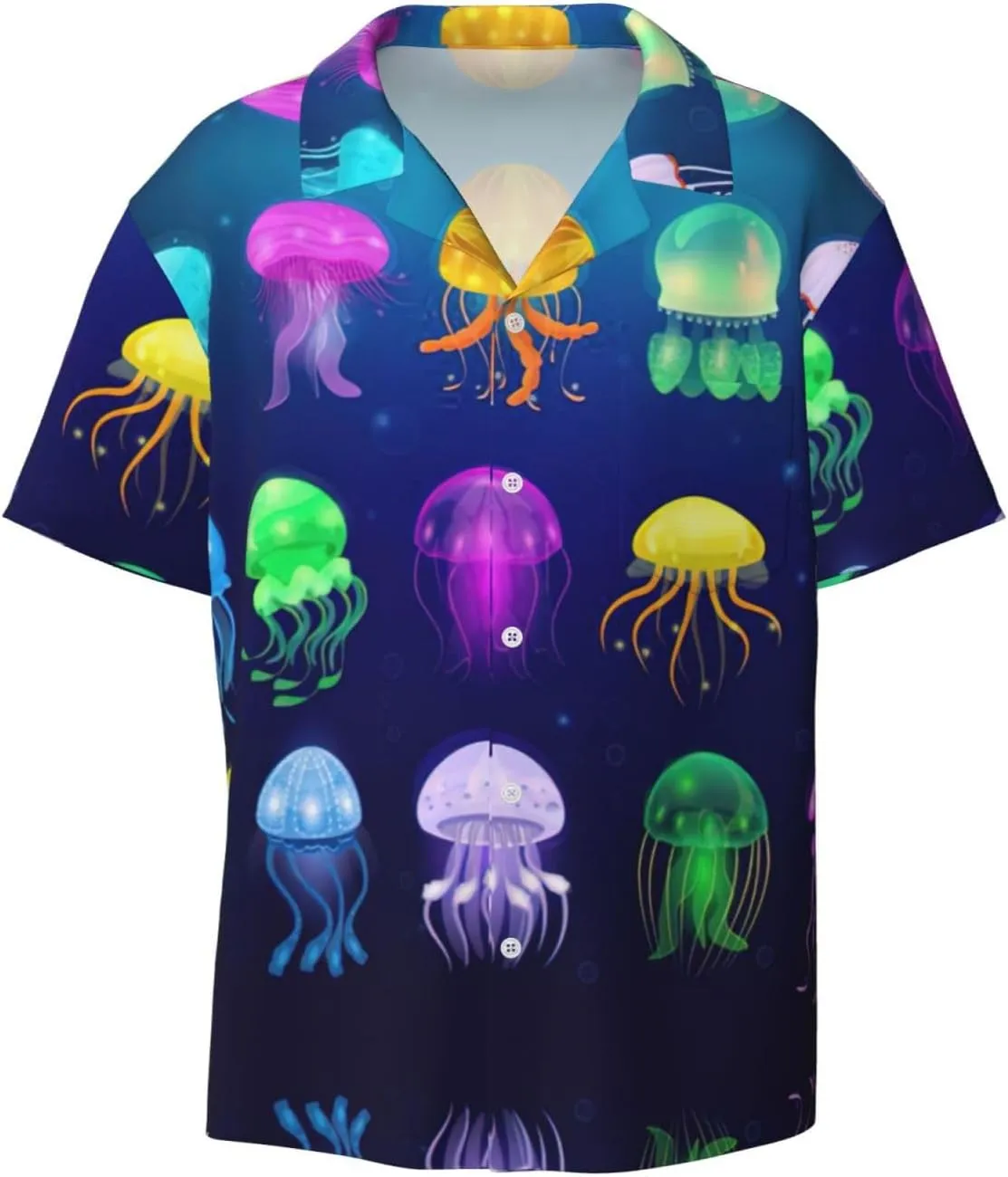 Jellyfish Ocean Printing Men's Fashion Summer Short Sleeve Button Shirt with Pocket,S-4xl Cuban Shirt Hawaiian Shirt