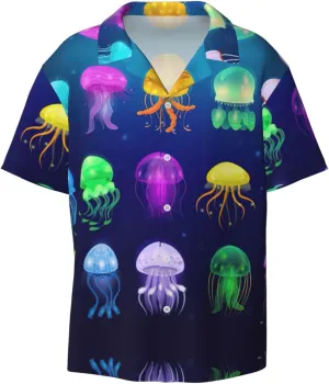 Jellyfish Ocean Printing Men's Fashion Summer Short Sleeve Button Shirt with Pocket,S-4xl Cuban Shirt Hawaiian Shirt