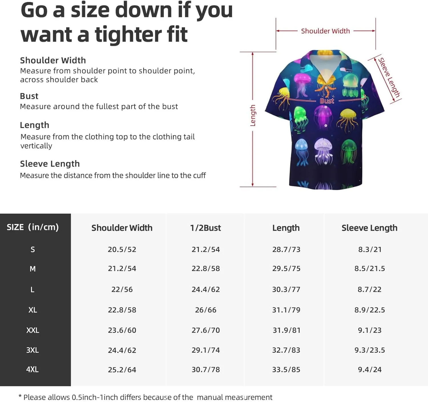 Jellyfish Ocean Printing Men's Fashion Summer Short Sleeve Button Shirt with Pocket,S-4xl Cuban Shirt Hawaiian Shirt