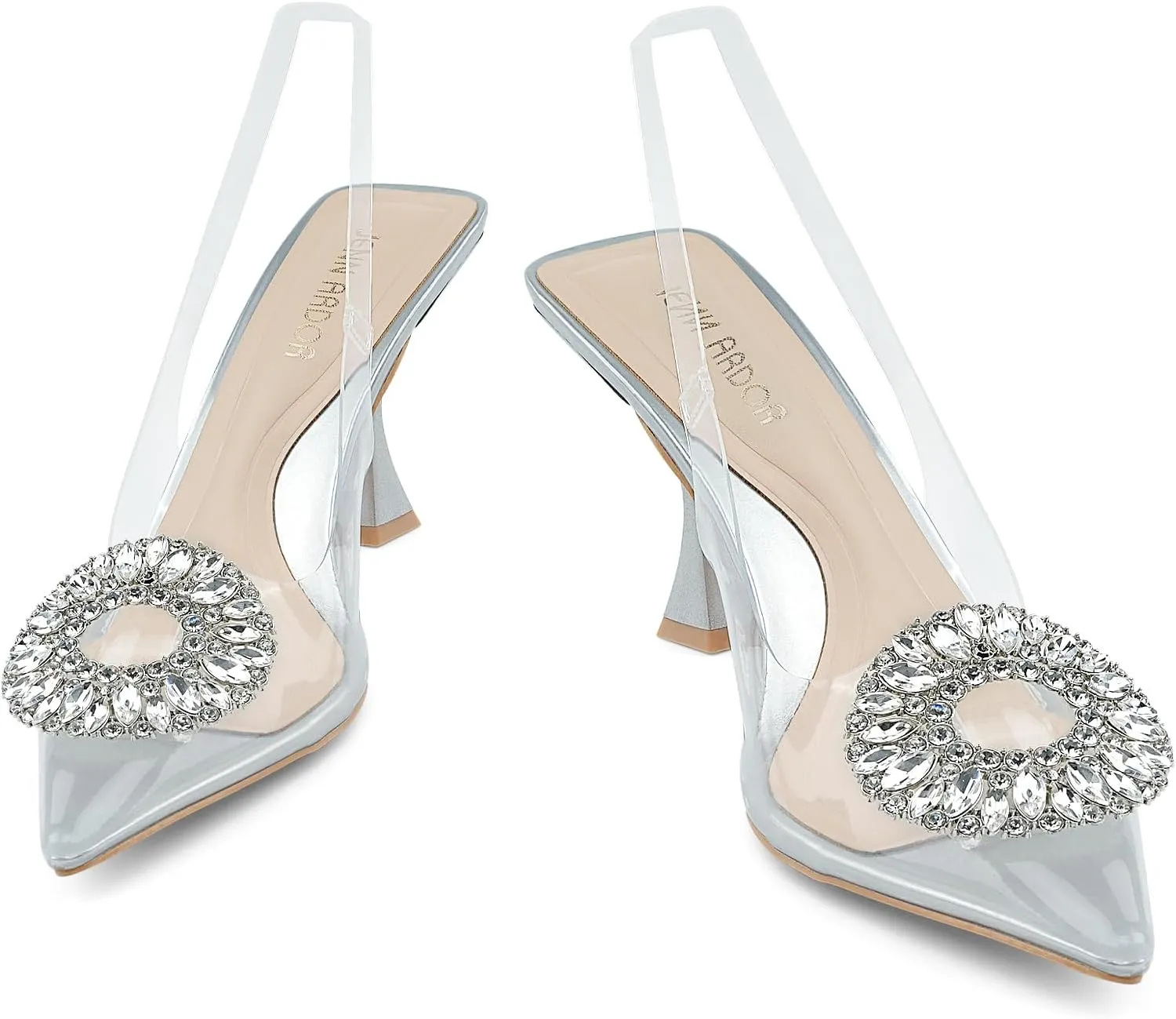JENN ARDOR Clear Kitten Heels Sandals Slingback Closed Pointed Toe Crystal Rhinestones Wedding Bride Guest Dress High Sexy Party Pumps Comfortable Shoes For Women