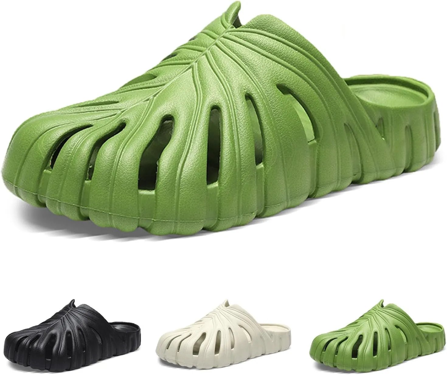 Jfxgjuv Monstera Slippers, Monstera Leaf Slides, Monstera Pillow Slippers Non-Slip Quick Drying Soft Open Toe Bathroom Sandals Shower Slippers Monstera Slides for Women and Men (US9, Green)